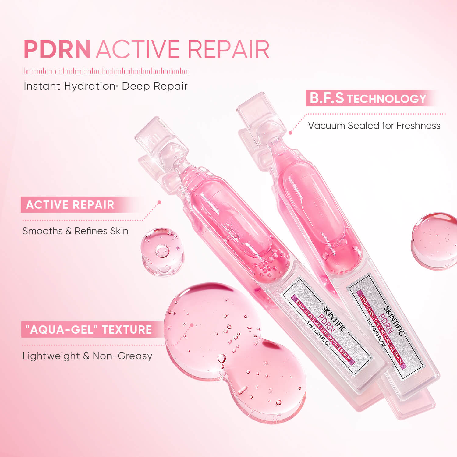PDRN serum with aqua gel texture for hydration repair and non greasy glow
