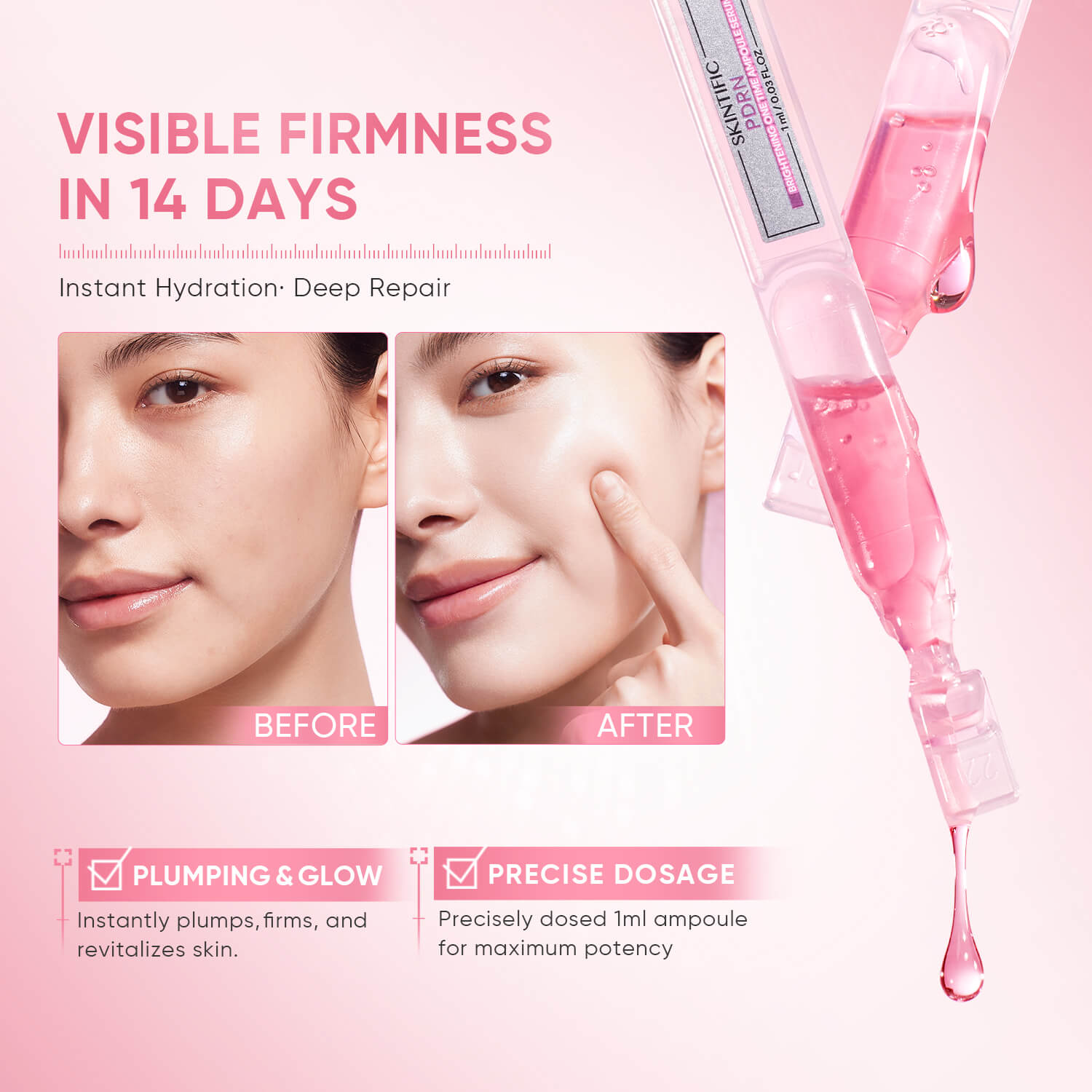 PDRN ampoule serum for visible firmness hydration and plump glowing skin