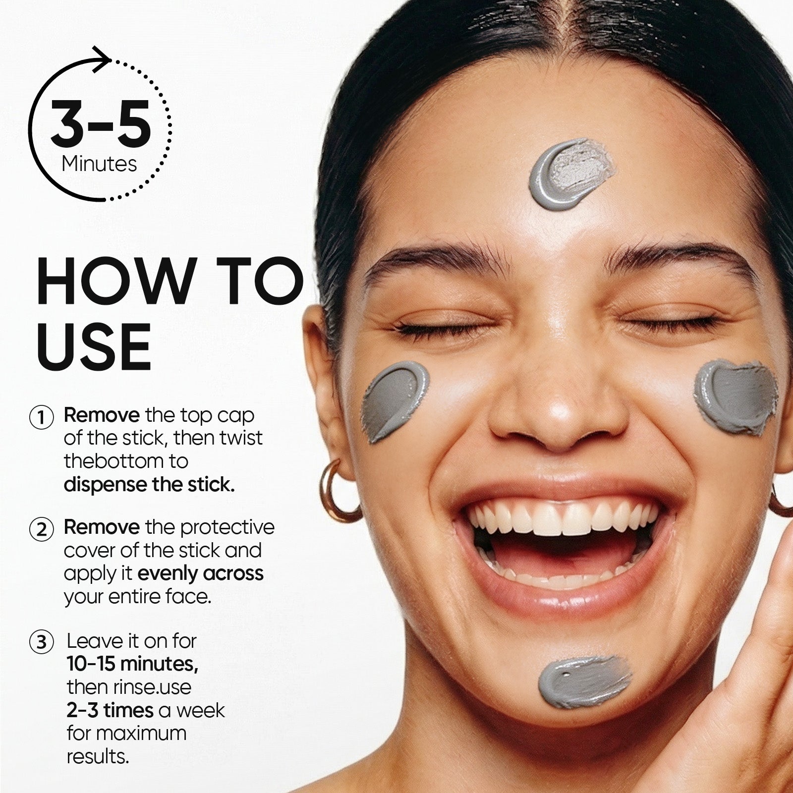 Applying clay mask stick to nose and T-zone blackheads
